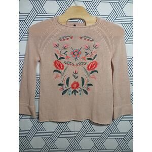 RenneC Embroidered Boho Cottage Knit Sweater Bell Sleeve Size S